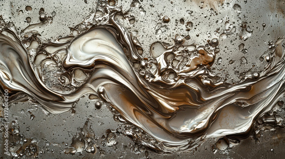 Poster abstract swirling lubricant patterns with bubbles and reflective surface
