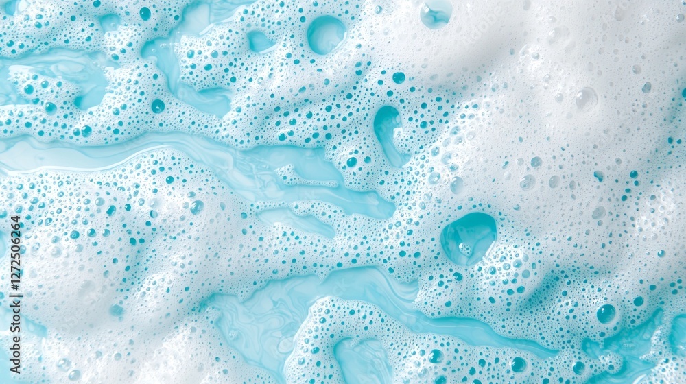 Poster Foam bubbles in varying shades of blue create a soft, inviting surface that evokes a sense of cleanliness and refreshment. The texture appears smooth and airy, captivating the viewer