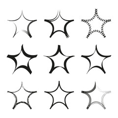 Abstract star shapes. Distorted star symbols. Geometric star forms. Black outline elements.