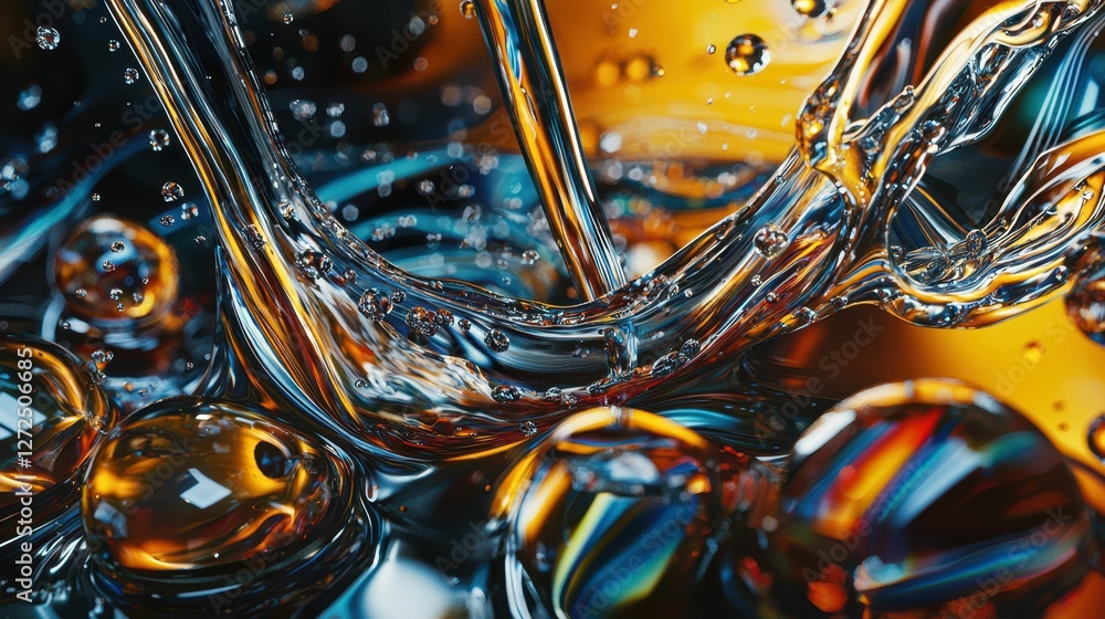 Poster artistic close-up of engine oils and fluids in motion