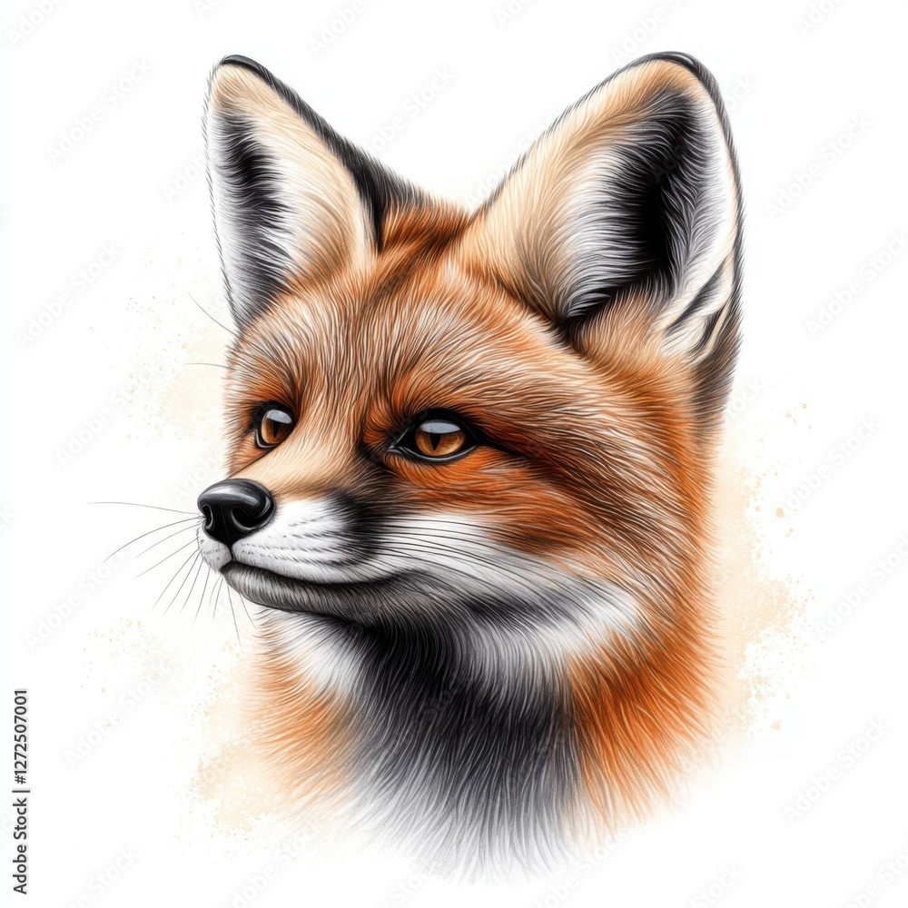 Poster realistic portrait of a fox with detailed fur texture and expressive eyes on a soft background