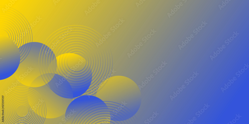 Poster modern abstract gradian background with transparent layers circle shape with shadow. blue and yellow