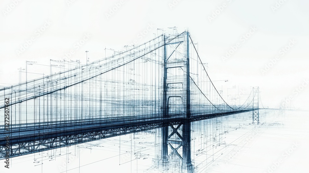 Poster elaborate blueprint design of a modern engineering bridge structure