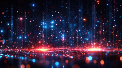 Futuristic digital rain, glowing particles, abstract background, tech design