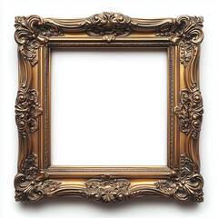 antique gold portrait frame on white background