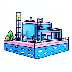 Colorful Illustration of an Industrial Facility with Pipelines and Storage Tanks in a Modern Style