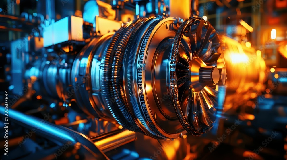 Poster detailed view of an engine in operation with protective layers