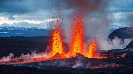 awe-inspiring display of a volcanic eruption with its explosive force mesmerizing eruption column flowing rivers of molten lava 