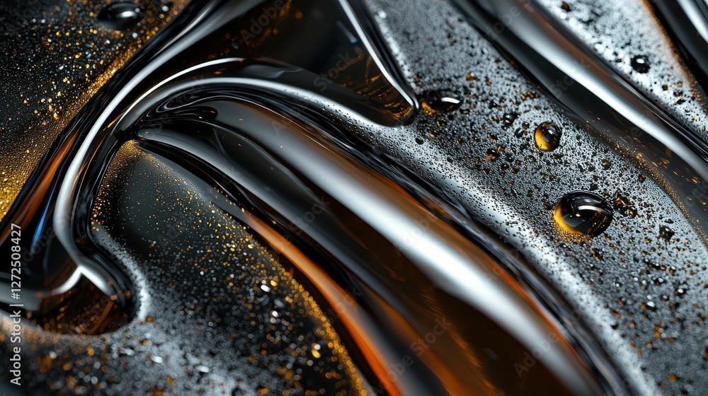 Poster macro view of engine oil with unique textures and reflective surfaces