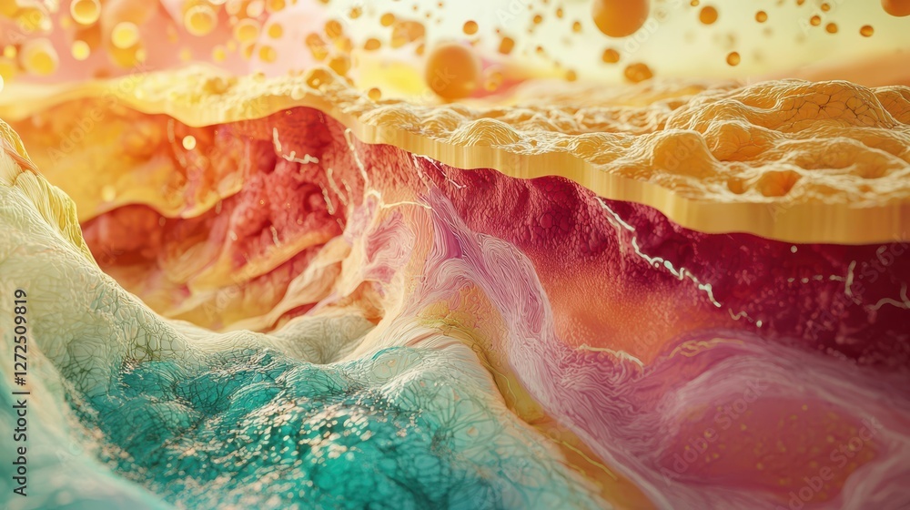 Aufkleber surreal artistic rendering of vibrant tissue layers in distinct colors