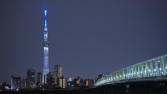 荒川から見える東京スカイツリーの夜景