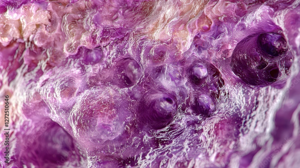Poster dynamic macro image capturing details of tissues in vibrant purple