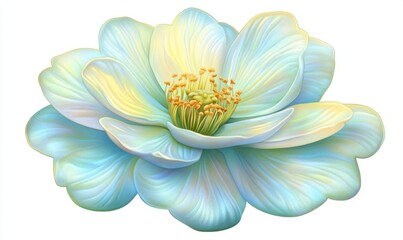 Obraz premium A serene, pastel-colored flower with intricate petals and a vibrant center, symbolizing tranquility