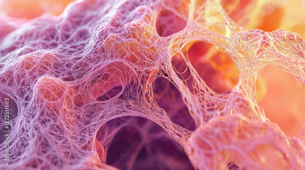 Poster intricate detail of fibrous tissue in dynamic colors and patterns