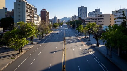 Fototapeta premium Quiet Empty Urban Street in Daylight Showcasing City Life Amidst Modern Buildings : Generative AI