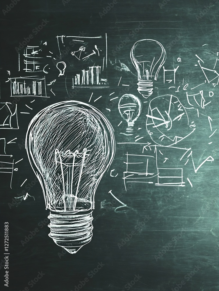 Aufkleber creative concept of innovation and ideas represented with light bulb and charts on chalkboard : gene