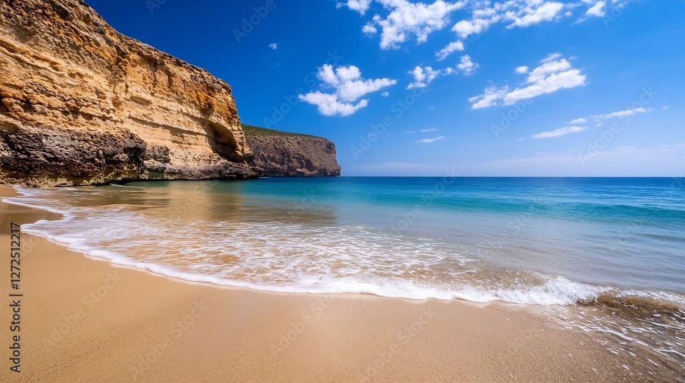 Aufkleber serene beach scene with clear water and gentle waves on a sunny day : generative ai