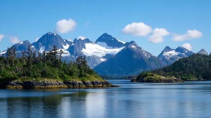 Obraz premium Breathtaking Scenic View of Majestic Mountains and Calm Waters : Generative AI