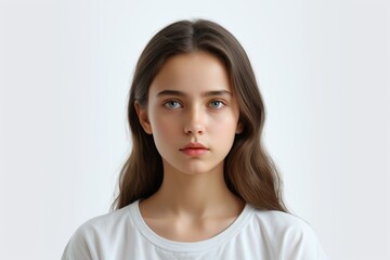 Fototapeta premium there is a young girl with long hair and a white shirt