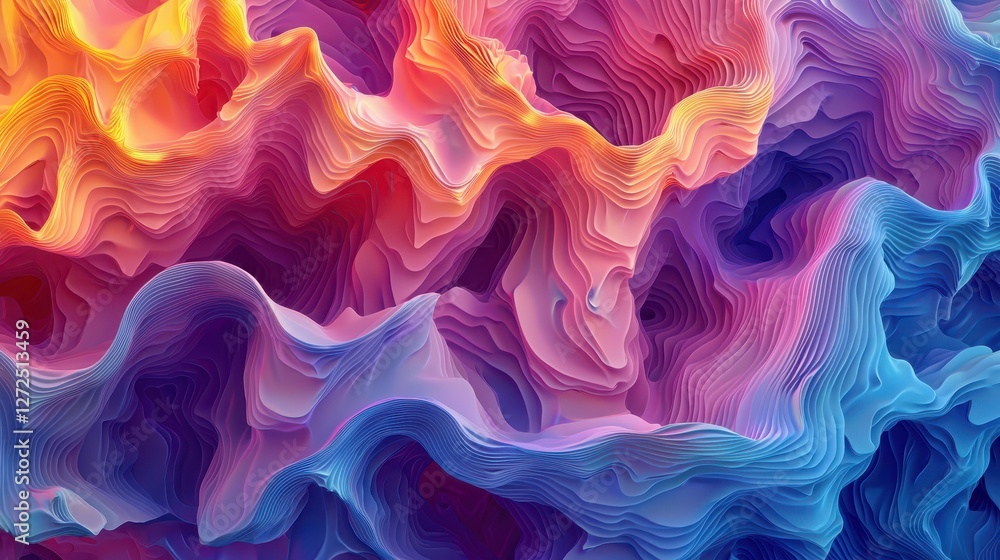Poster vibrant digital rendering of tissue textures with colorful waves