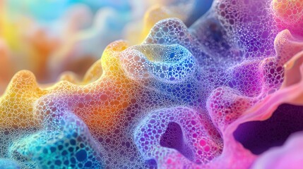 Vibrant Digital Rendering of Colorful Tissue Textures in Macro View