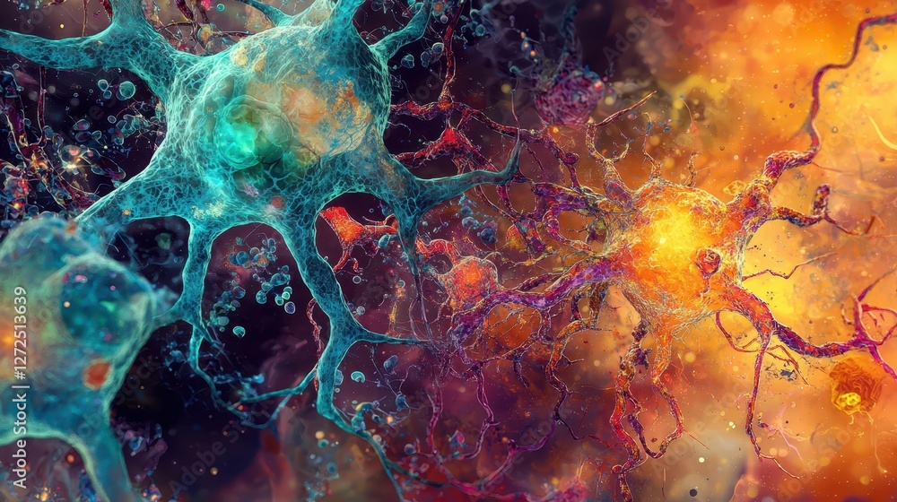 Poster vivid depiction of neural tissue structures with colorful detail