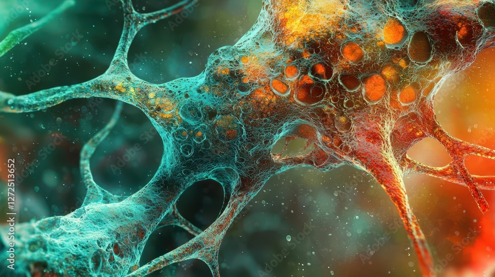 Poster vivid depiction of neural tissue structures under microscopic view
