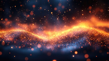 Fototapeta premium Glowing particles wave, dark background, abstract energy, digital art, website banner