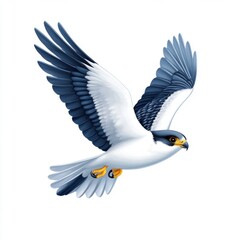 Fototapeta premium Majestic Bird in Flight with Striking Blue and White Plumage against a Clean Background