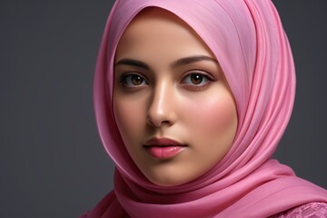 arafed woman wearing a pink hijab and a pink dress