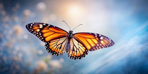 Fototapeta premium Monarch Butterfly Migration Low Light White Background – Nature Stock Photo
