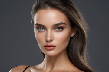 Fototapeta premium a close up of a woman with long hair and a black bra
