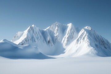 Snowy mountain range in arctic landscape with snow-covered peaks