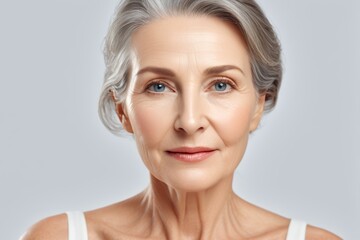 Fototapeta premium arafed woman with gray hair and white tank top looking at camera