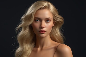 Fototapeta premium blond woman with blue eyes and long wavy hair posing for a picture