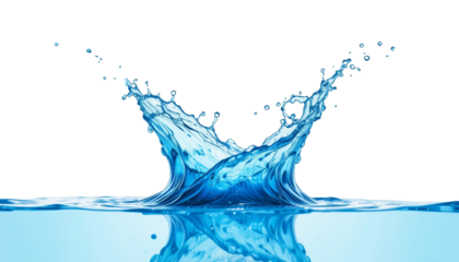 Crystal blue water splashing isolated on white background. Suitable for marketing or business purposes. PNG file