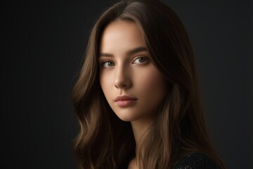 Fototapeta premium arafed woman with long brown hair and a black top