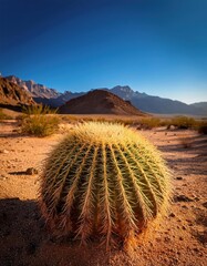 Generated image of a Golden Barrel Cactus in Desert Landscape at Sunset