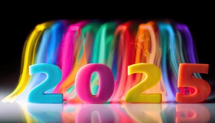 Fototapeta premium Colorful 2025 Numerical Representation with Light Trails