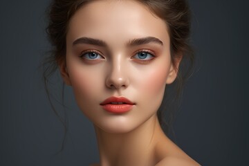 Fototapeta premium arafed woman with blue eyes and a red lip