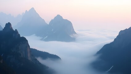 Misty Mountain Peaks at Sunrise