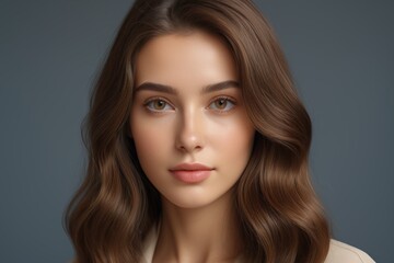 Naklejka premium a close up of a woman with long brown hair and a white shirt