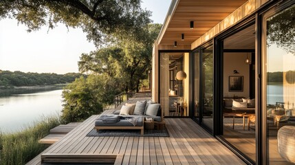 Modern Cabin with Lake View and Outdoor Deck