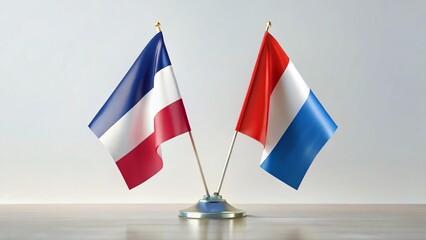 Netherlands & France Flags: Peaceful Global Unity Miniature Flags on White Background