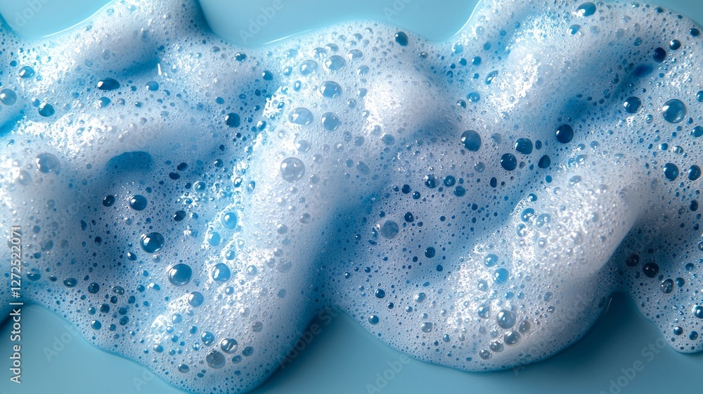 Poster A delicate texture of soap foam spreads across a smooth surface, creating an artistic pattern. The gentle blue hue complements the rich, creamy lather, evoking a sense of tranquility and cleanliness