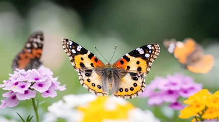Colorful butterflies in a flower garden