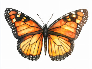 Fototapeta premium Watercolor butterfly illustration insect artwork wings brown beige gradient natural wildlife hand drawn artistic realistic decorative airy retro kid story book soft wild baby shower isolated clipart