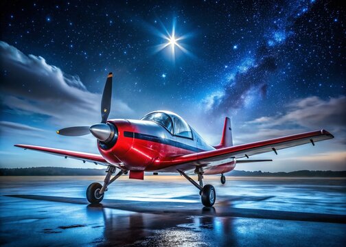 Night Flight: PC-7 Turboprop Trainer Aircraft Illuminated Under Starry Sky