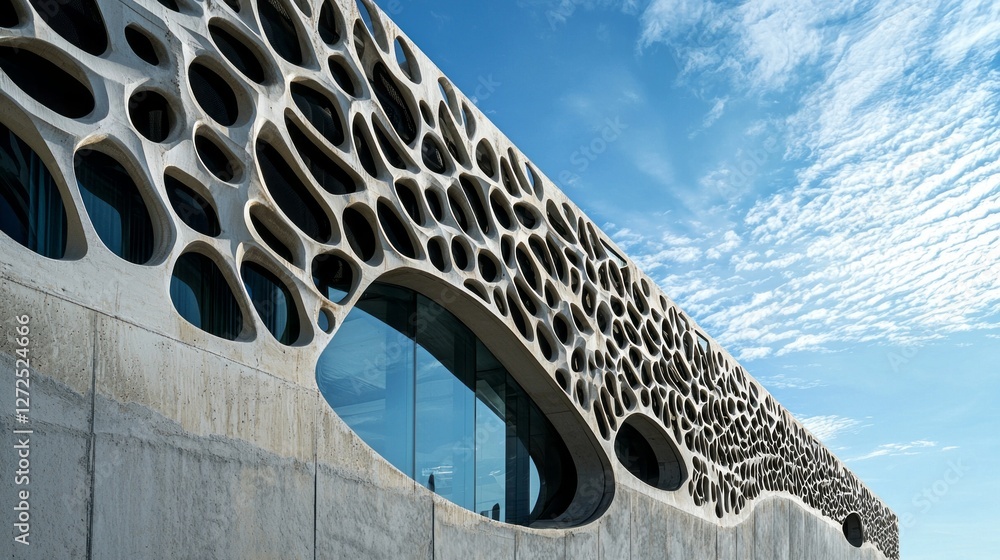 Poster a striking wall of a contemporary building displays a captivating pattern of openings, showcasing in