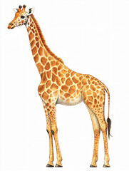 Fototapeta premium Watercolor giraffe illustration cute cartoon safari animal long neck spotted fur hand drawn painting isolated playful jungle wildlife character nature kid story book wild fun tall clipart pet smile